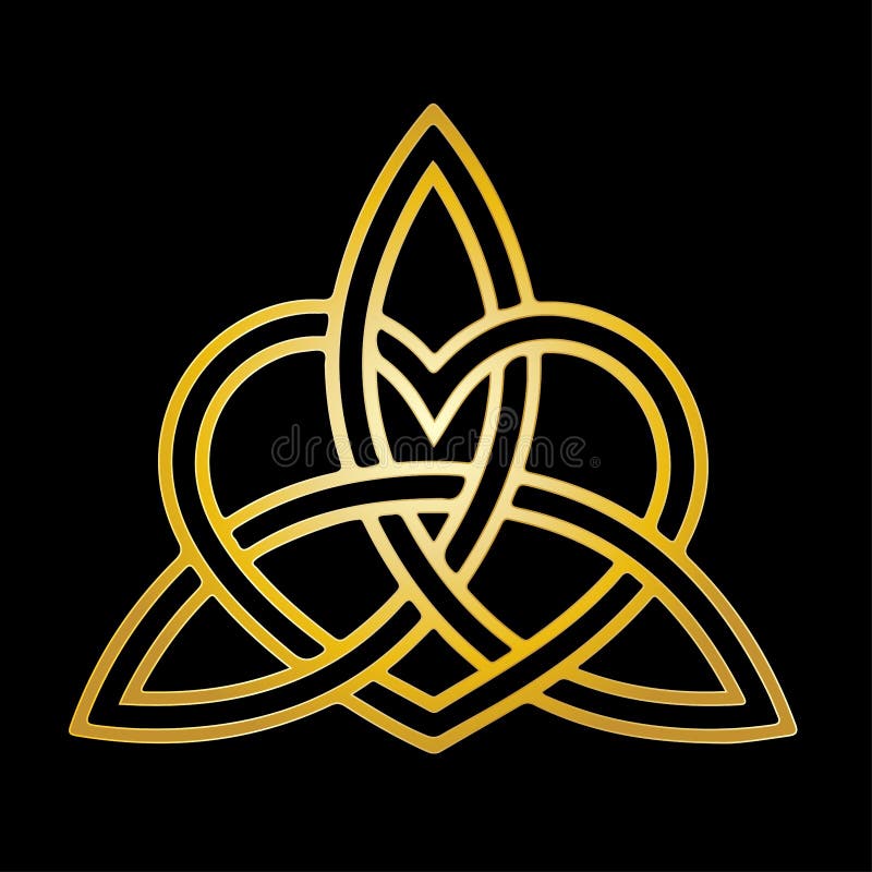 Holy Trinity Knot, Celtic Heart, Triquetra, Gold Symbol of Love