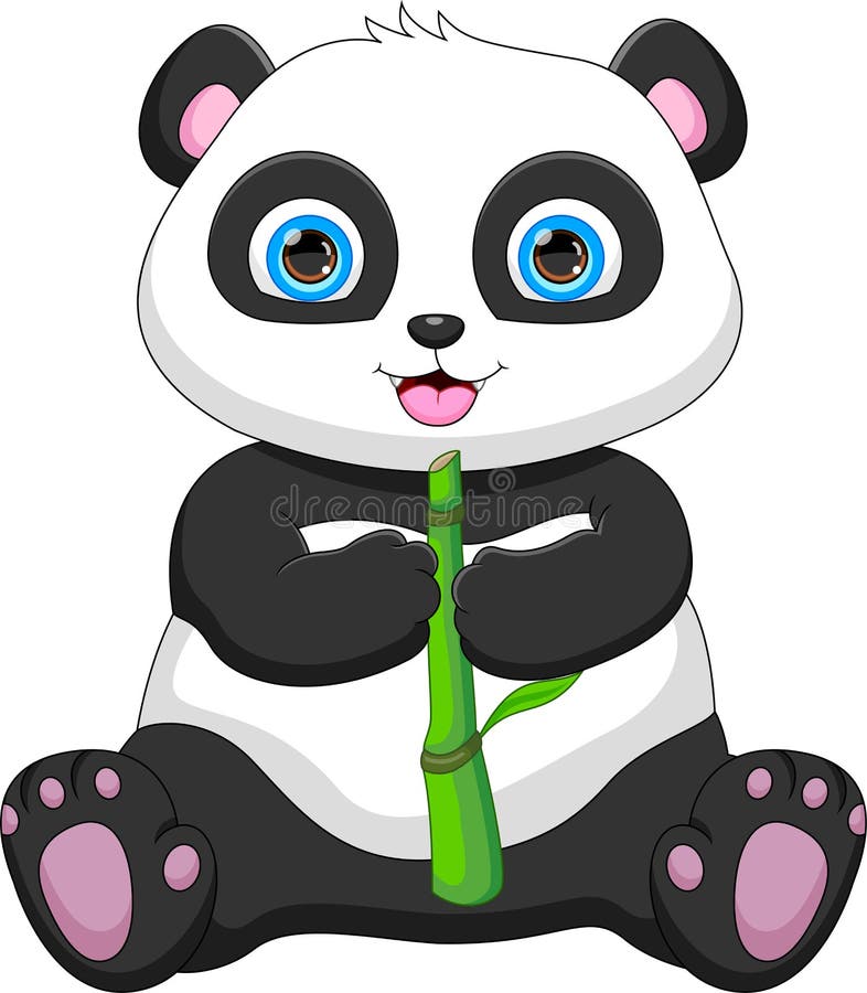 Cartoon Cute Panda Holding Bamboo Stock Vector - Illustration of ...