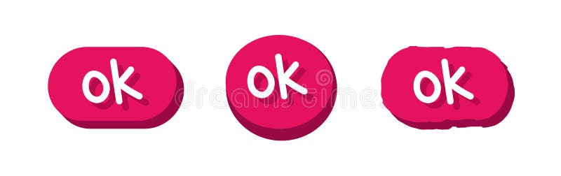 Ok buttons. Pink 3d buttons. Vector set isolated on white background. Vector clipart for your projects. User consent vectors