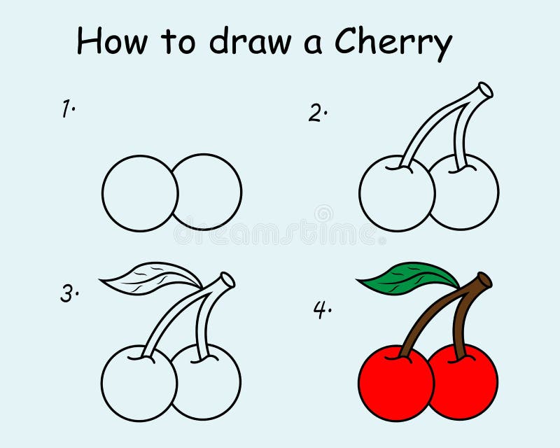 Step by Step To Draw a Cherry. Drawing Tutorial a Cherry. Drawing