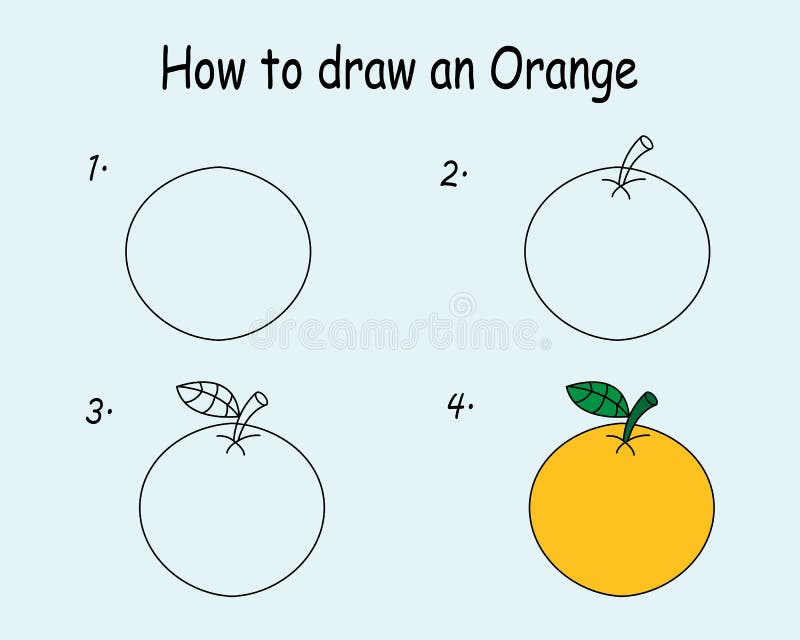 Step by Step To Draw an Orange. Drawing Tutorial an Orange. Drawing Lesson for Children. Vector