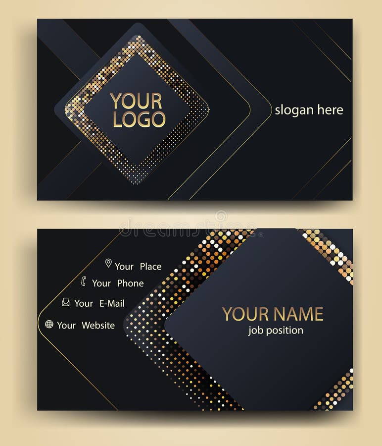 Luxury Business Card Template in Noble Black with Gold Shimmer Stock