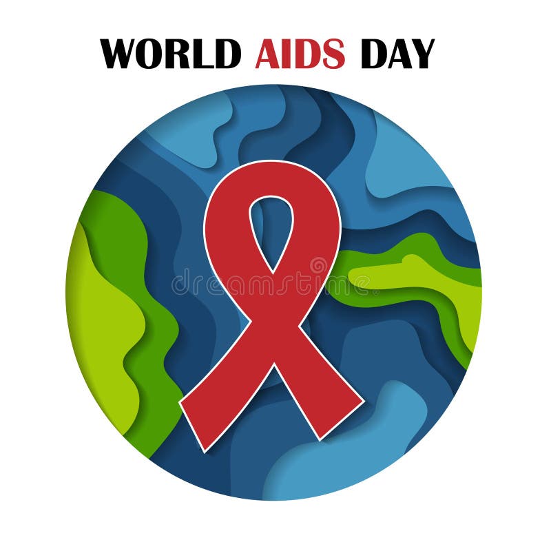 Paper Cut of World AIDS Day Banner on White Background. Stock Vector