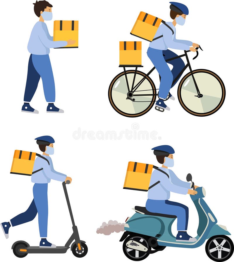 Guy Courier on Electric Scooter, Online Delivery, Online Order Tracking