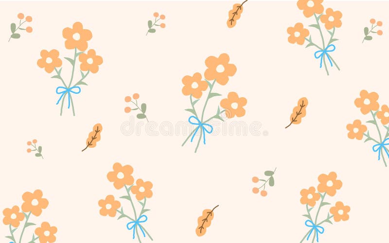 Bound Floral Pattern in Orange with Blue Ribbon Stock Illustration Illustration of bound