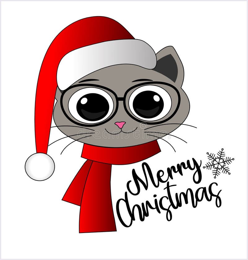 Cute Cat Christmas Vector Illustration Greeting Card Merry Christmas with Cat Singing in Winter