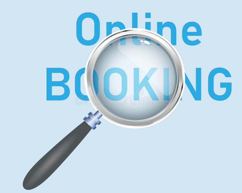 Online Booking Text Focused with Magnifying Glass Vector Stock