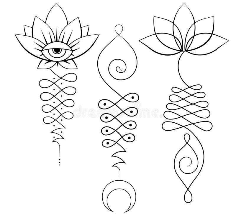 Line Art Set of Lotus and Sacred Geometry. Unalome Symbol Stock Vector Illustration of healing
