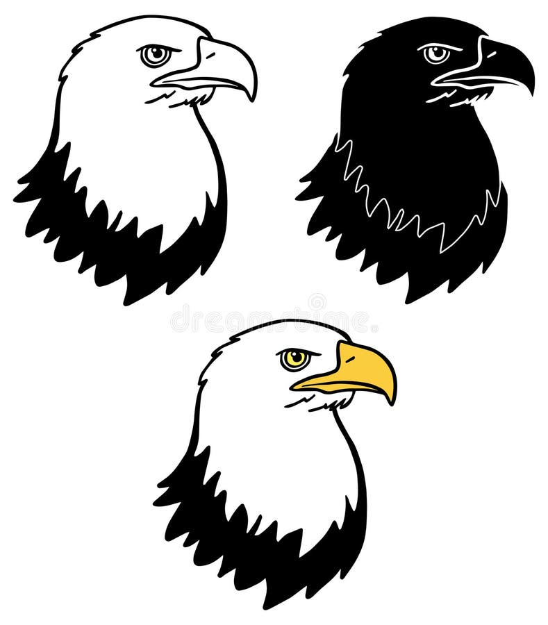 Bald Eagle Head Clipart Outline, Silhouette & Color Stock Vector