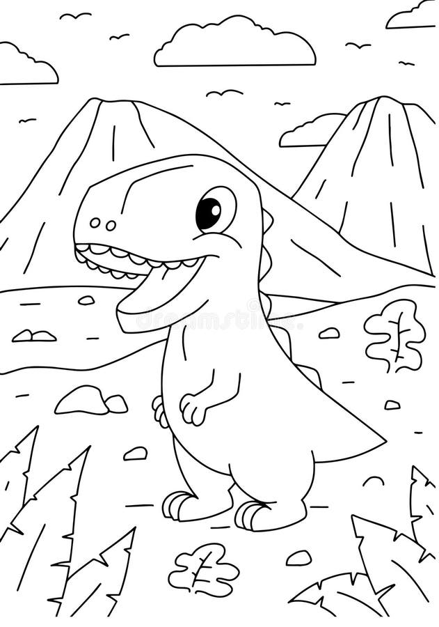 Tyrannosaurus rex dinosaur coloring page vector illustration