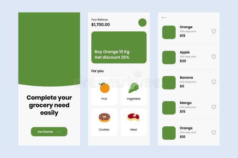 Introducing the Grocery App UI Design, a visually appealing and user-friendly interface that revolutionizes the way users shop for groceries. This sleek design offers a seamless platform for users to browse a wide range of products, create shopping lists, and conveniently order groceries for delivery or pickup. With its intuitive navigation, stunning visuals, and personalized recommendations, this UI design creates an efficient and enjoyable grocery shopping experience for users seeking convenience and freshness.