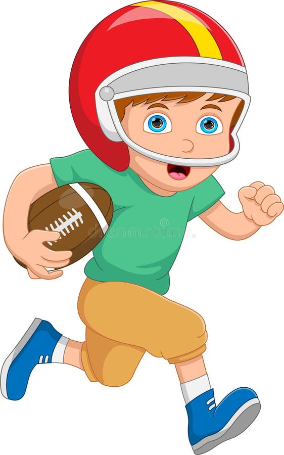 vector illustration of little boy playing american football