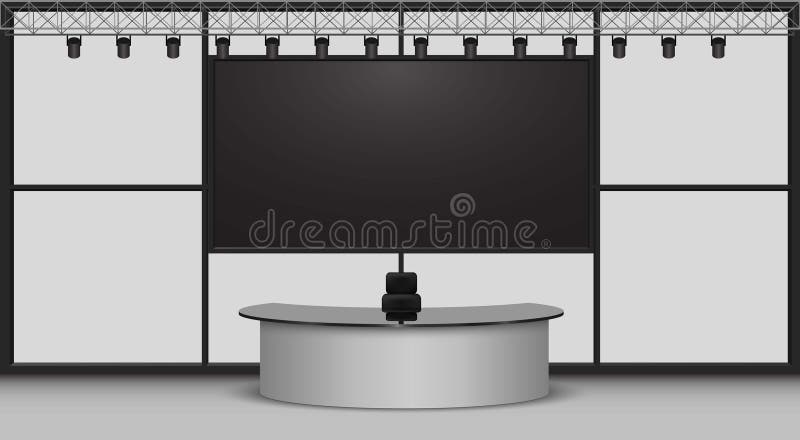 The white table and lcd background in a news studio room
