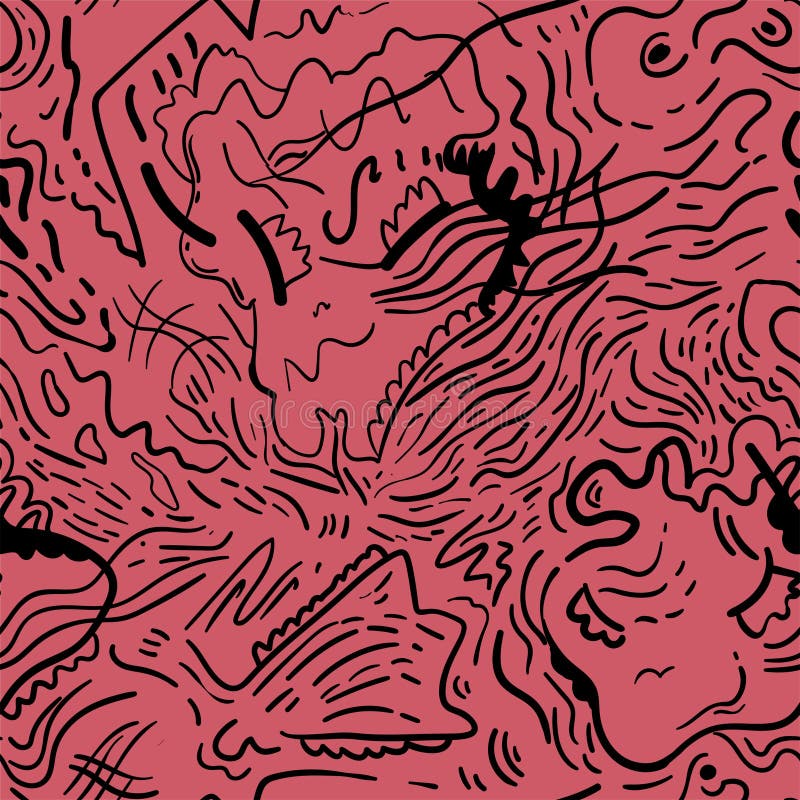 Abstract psychedelic unique seamless artwork with wave characters vector illustration