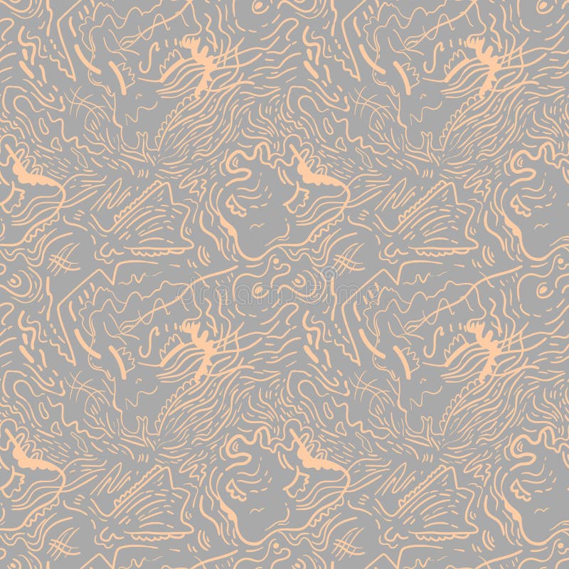 Abstract psychedelic unique seamless artwork with wave characters royalty free illustration