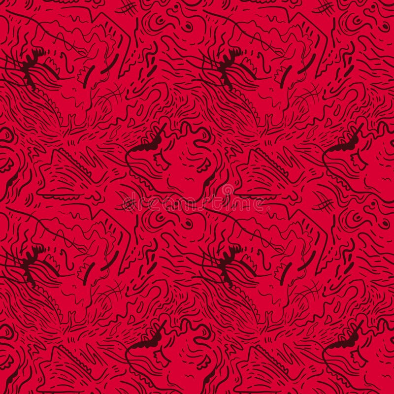 Abstract psychedelic unique seamless artwork with wave characters stock illustration