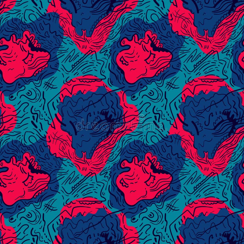 Abstract psychedelic unique seamless artwork with wave characters stock illustration