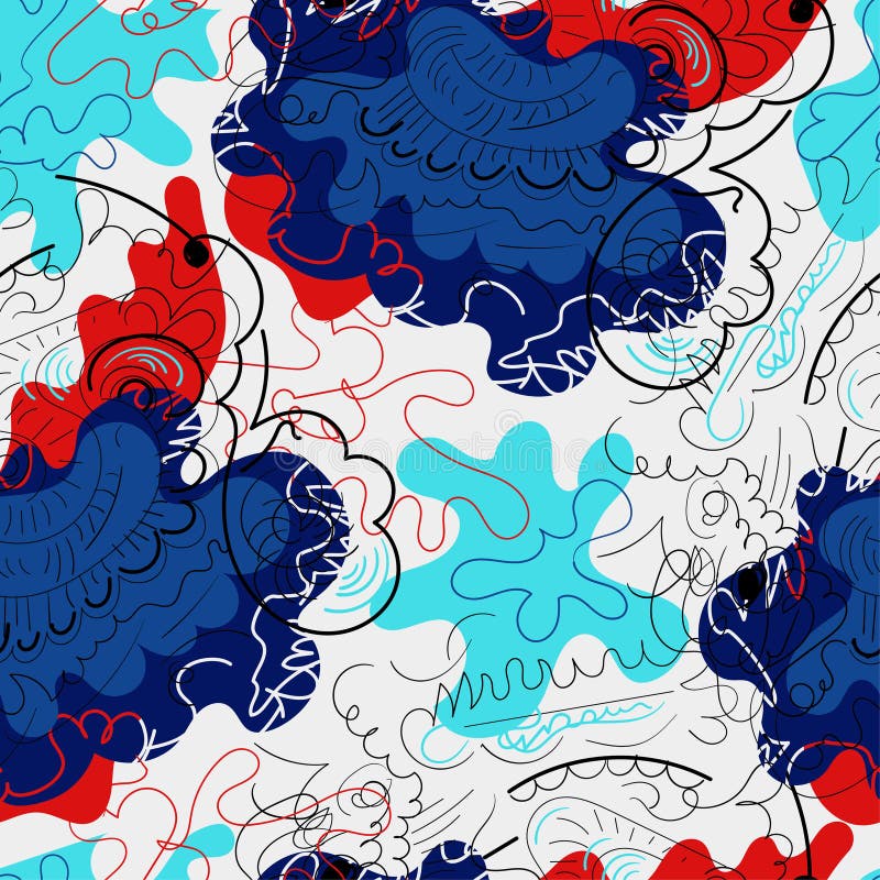 Abstract psychedelic unusual seamless pattern with wave shapes and lines vector illustration