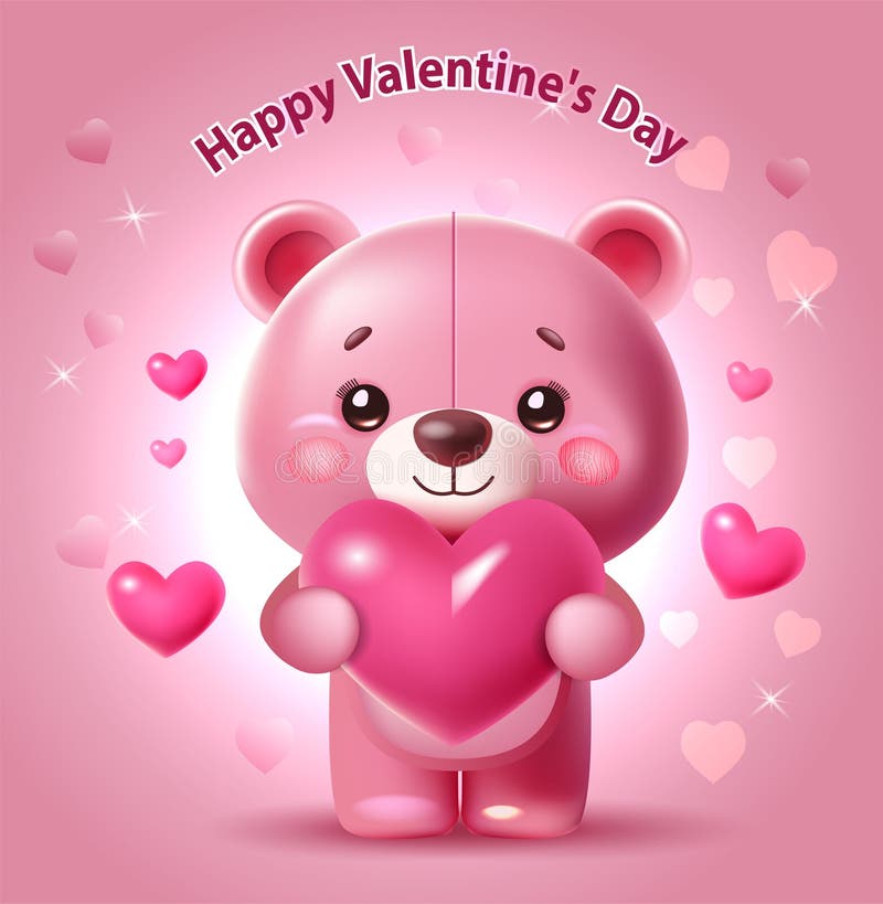 Happy Valentine S Day. Pink Teddy Bear with a Heart in His Hands Stock ...