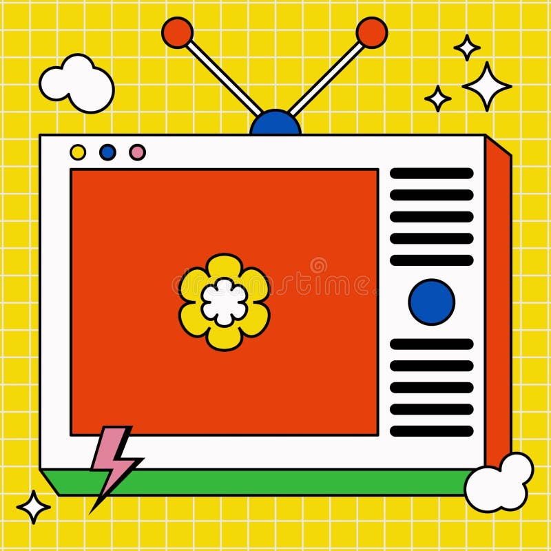 Hand television flat post instagram vector illustration