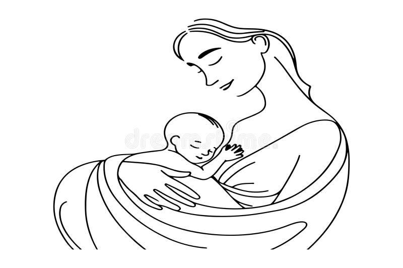 Intimate line art illustration of a mother gracefully breastfeeding her baby and gentle curves. Intimate line art illustration of a mother gracefully breastfeeding her baby, with bold black lines and gentle curves