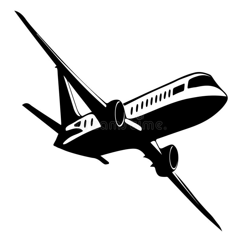 A sleek modern airplane in flying icon silhouette stock illustration