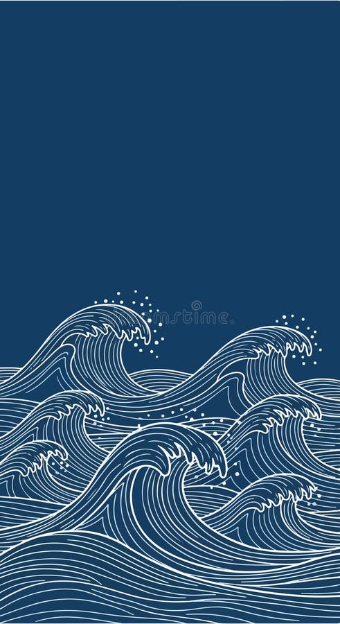 Stylized Ocean Waves in Japanese-Inspired Flat Vector Illustration royalty free stock photo