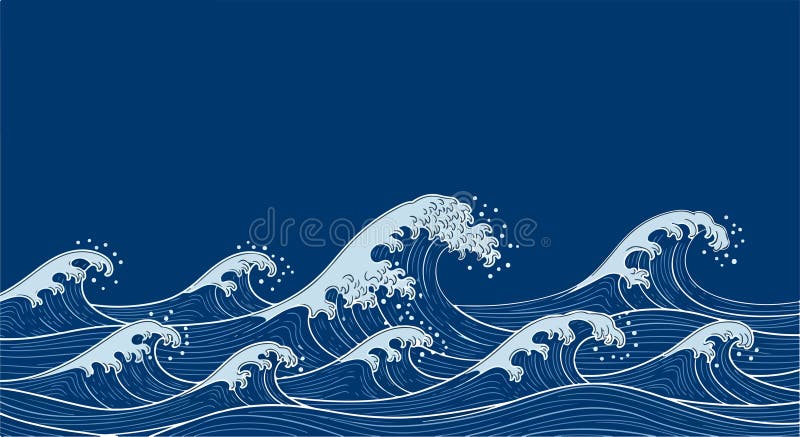 Stylized Ocean Waves in Japanese-Inspired Flat Vector Illustration royalty free stock images