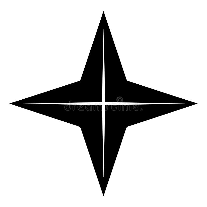 A stark black four-pointed star dominates, centered against a plain white background royalty free illustration