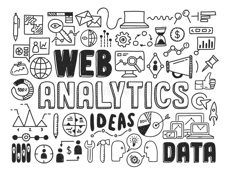 Web analytics doodle elements stock illustration