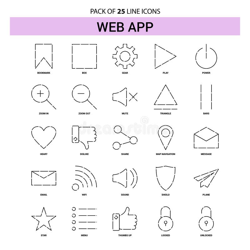 Web App-Geplaatst Lijnpictogram - 25 Gestormde Overzichtsstijl royalty-vrije illustratie Web App-Geplaatst Lijnpictogram - 25 Gestormde Overzichtsstijl royalty-vrije illustratie