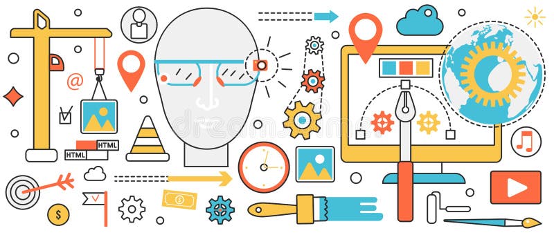 Web application building technology, process of app development, creative UI optimization stock illustration