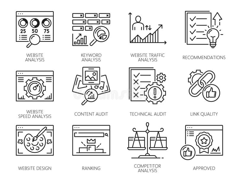 Web Audit Icons of website seo analysis stock abbildung