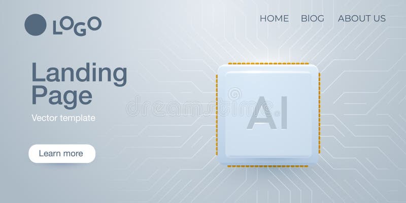Web banner AI chip on circuit board. Technology background. CPU processor on tech bg. Computer microchip on motherboard. vector illustration