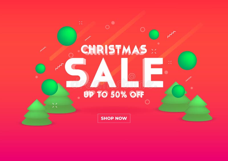 Web banner for Christmas sale. 3D depth and realistic festive objects. vector illustration