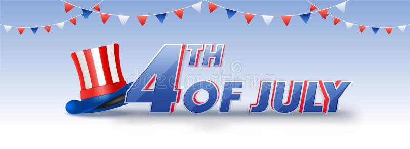 Web banner or header design with hat and stylish text 4th of Jul vector illustration