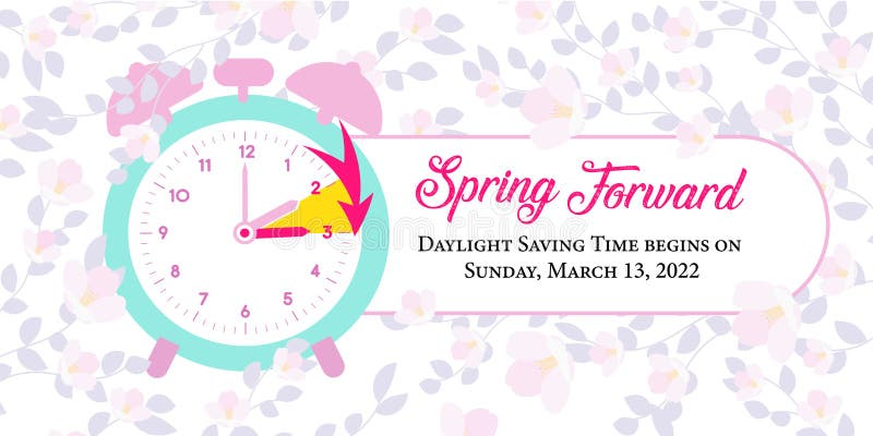 Spring Daylight Saving Time 2023. Banner reminder with changing