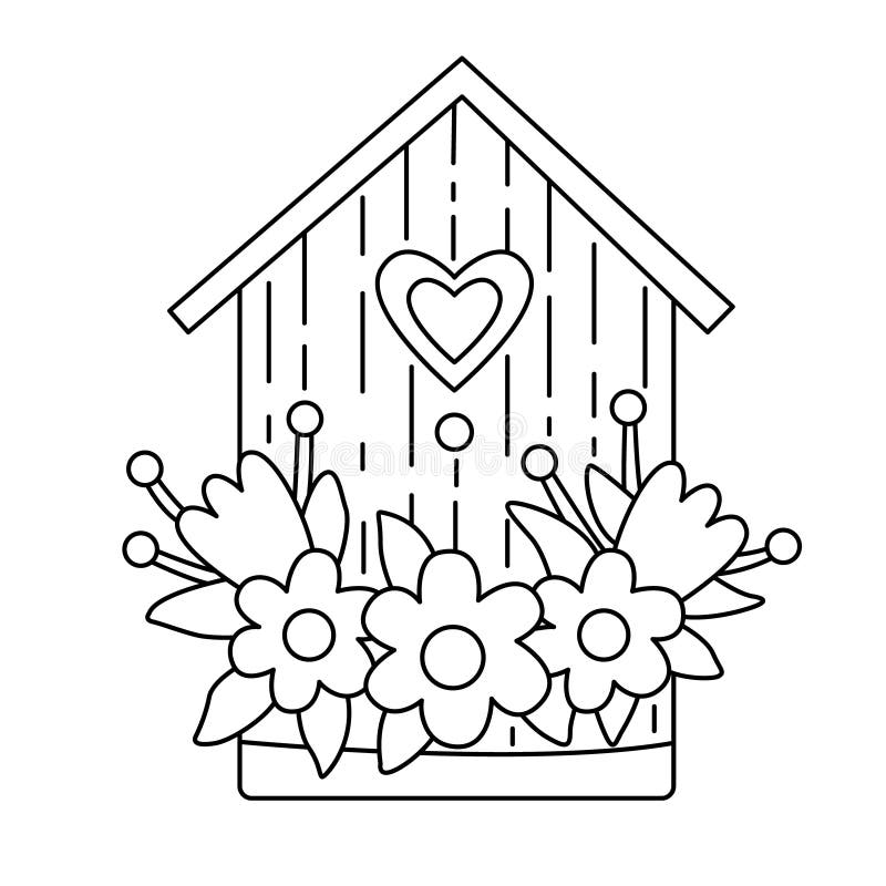 Birdhouse Decorated with Spring Flowers Doodle Hand Drawn Vector ...