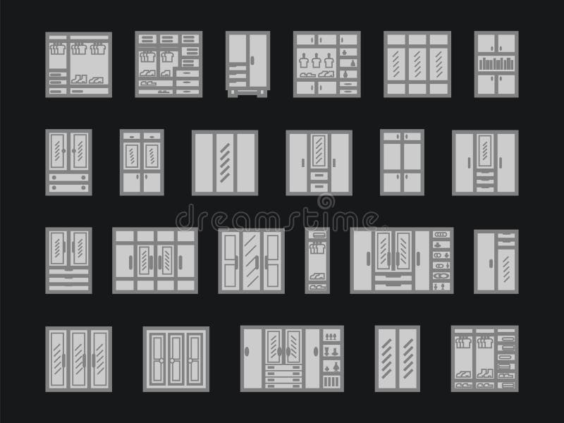 Wardrobe Furniture Icon Set Vector Gray Stock Illustration