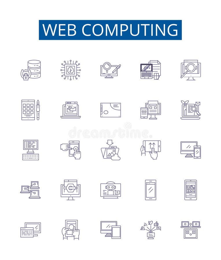 Web computing line icons signs set. Design collection of web, computing, technology, internet, software, development royalty free illustration