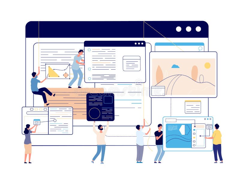 Web content management. Digital blog, social media designers and writer. Blogging, modern education or programming team stock illustration