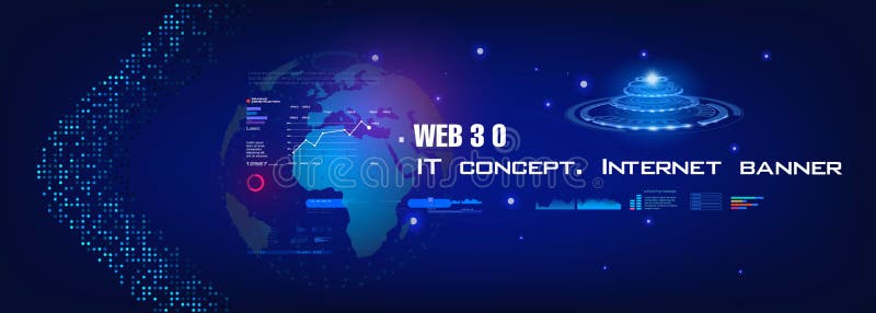 Web 3. 0 Cyber background. New next generation internet network. Technological process information data exchange using internet. In vector illustration