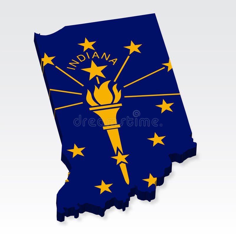 3D Indiana map with flag. Three dimensional map of State Indiana with shadow. Flag of Indiana royalty free illustration