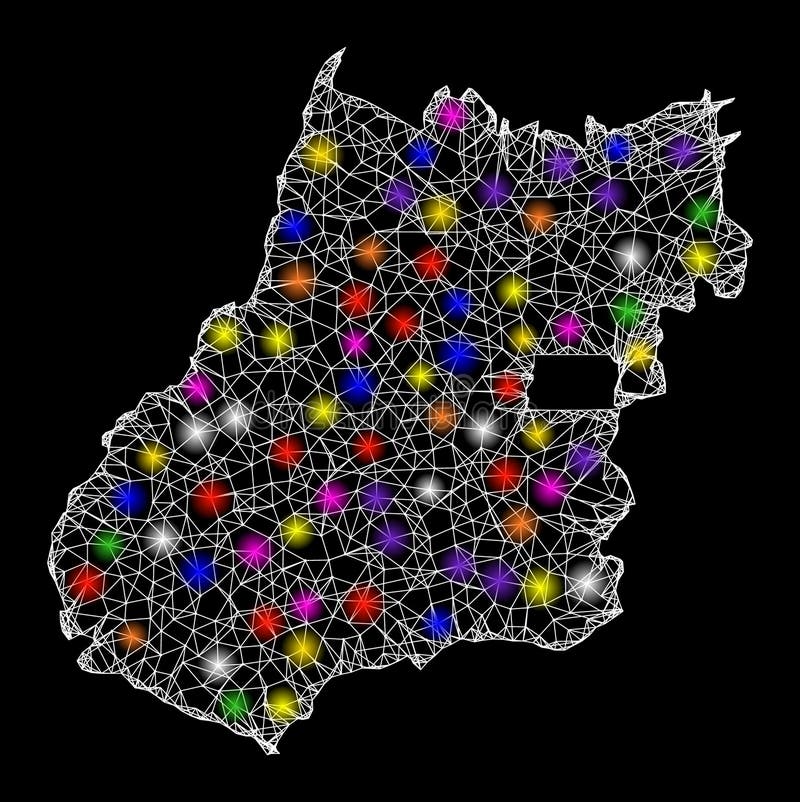 Web 2D Map of Goias State with Shiny Light Spots. Web mesh vector map of Goias State with glare effect on a black background. Abstract lines, light spots and circle dots form map of Goias State constellation.
