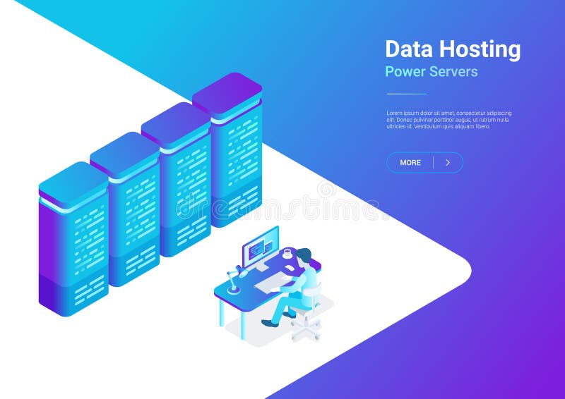 Web Data Hosting Server isometric flat vector. Man royalty free illustration Web Data Hosting Server isometric flat vector. Man royalty free illustration