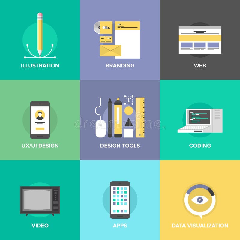 Web design and development flat icons vector illustration
