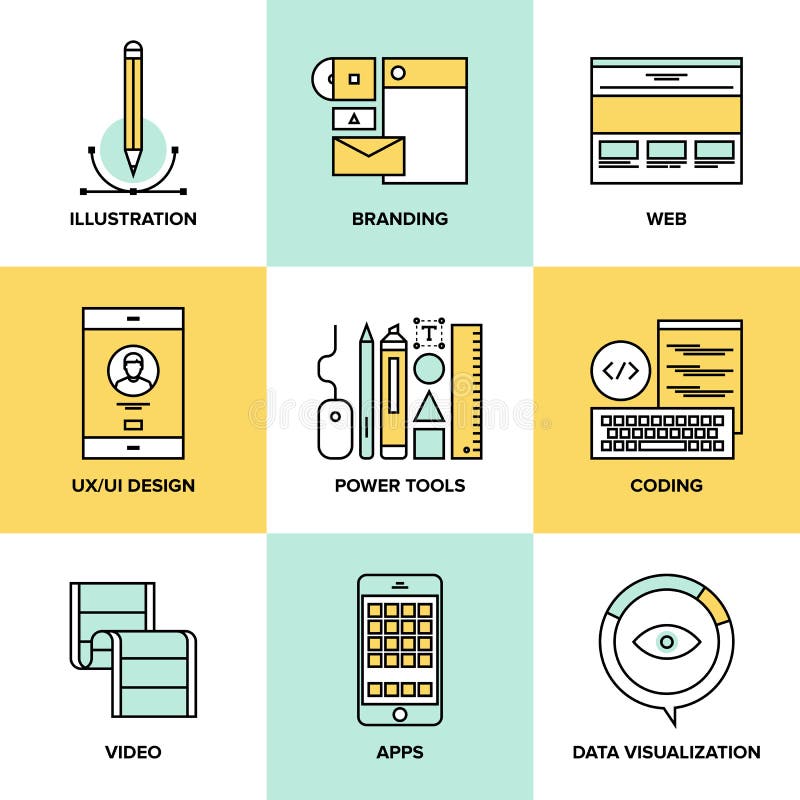 Web design and development flat line icons stock illustration Web design and development flat line icons stock illustration