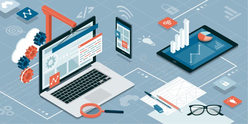 Web design and development royalty free illustration