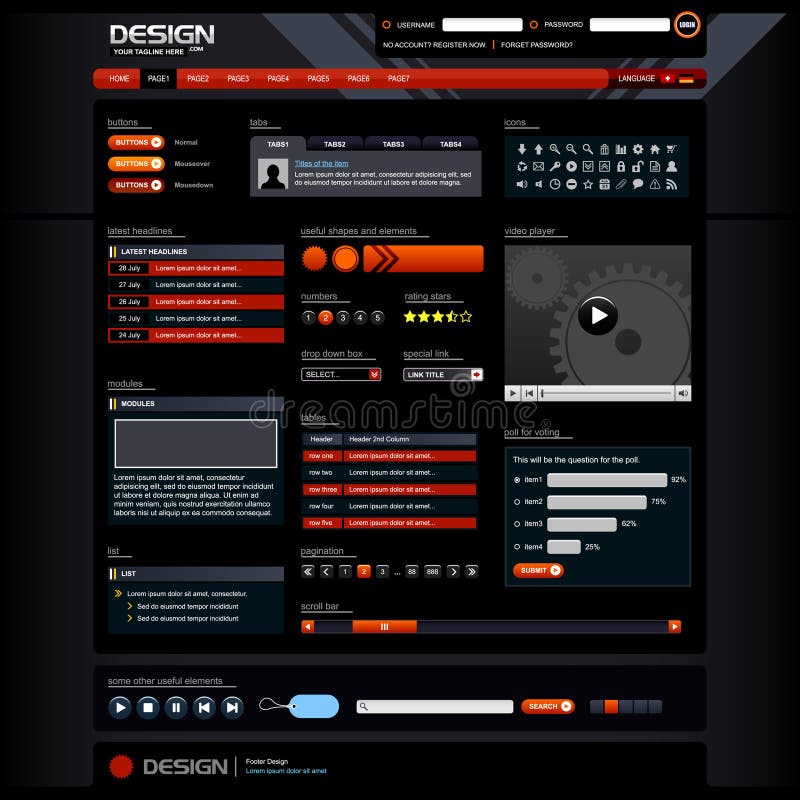 Web Design Elements 5 (Dark Theme) vector illustration