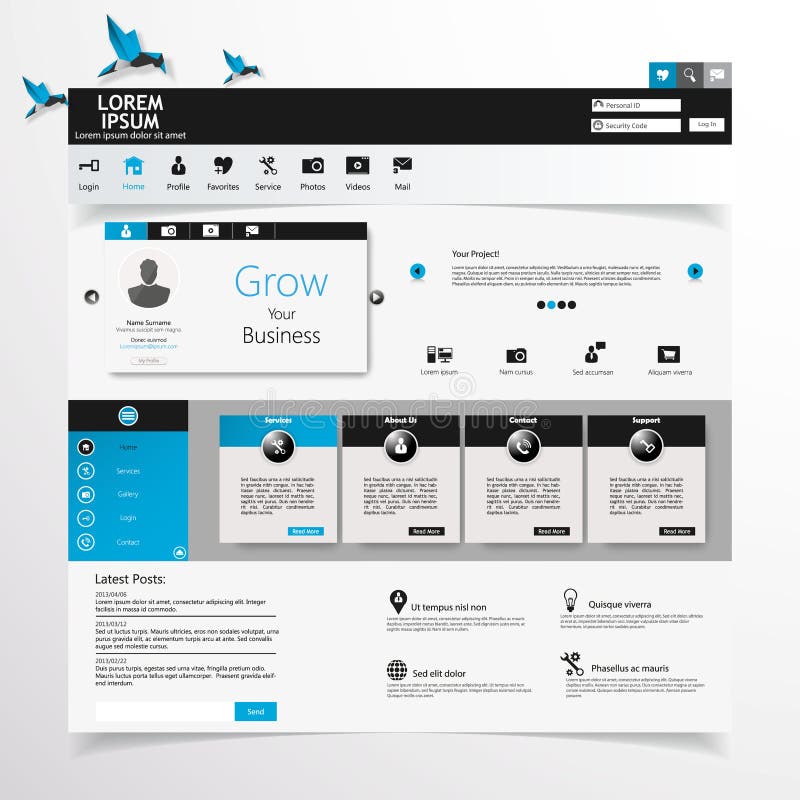 Web Design, elements, buttons, icons. Templates for website. royalty free illustration